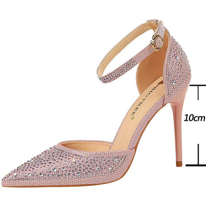 Shoes Shiny Rhinestones High Heels Shoes Pumps Stiletto Sweet Heels Wedding Shoes Sandals 10 Cm