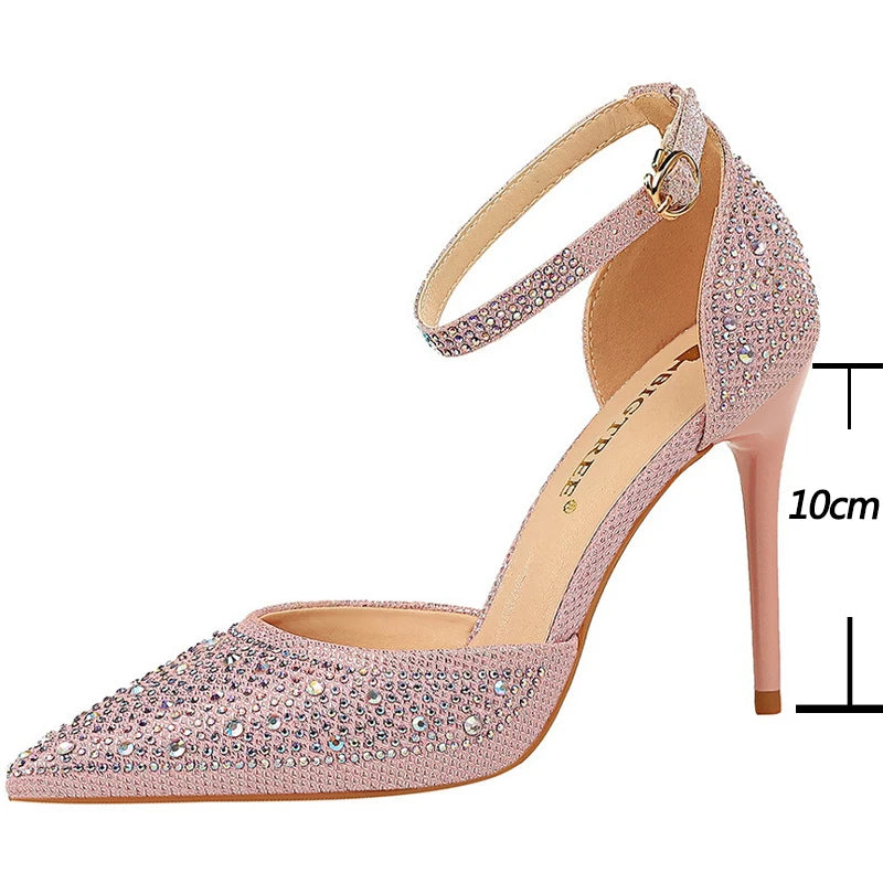 Shoes Shiny Rhinestones High Heels Shoes Pumps Stiletto Sweet Heels Wedding Shoes Sandals 10 Cm
