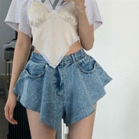 Denim Shorts With Tassel Pockets Mini Short Jeans