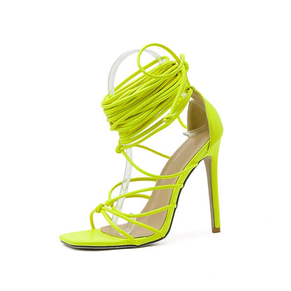 New Gladiator Knee High Sandals Open Toe Lace Up Cross Strappy Sandals High Heels Shoes