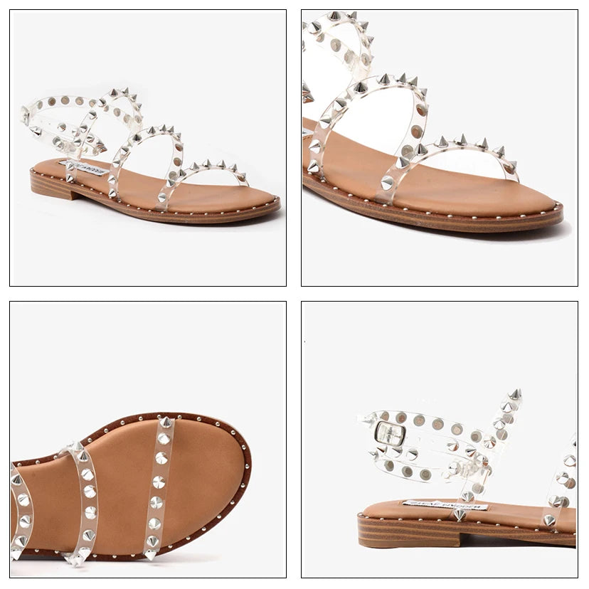 Sandals Summer Rivet Shoes Lightweight Nonslip Transparent Designer Studded Sandals Flat