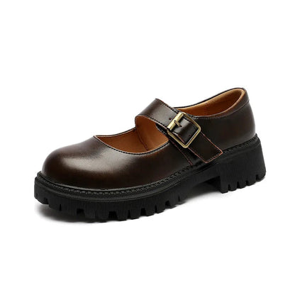 Thicksoled English Leather Shoes Spring New Mary Jane Round Toe Retro Single Shoes Genuine Leather