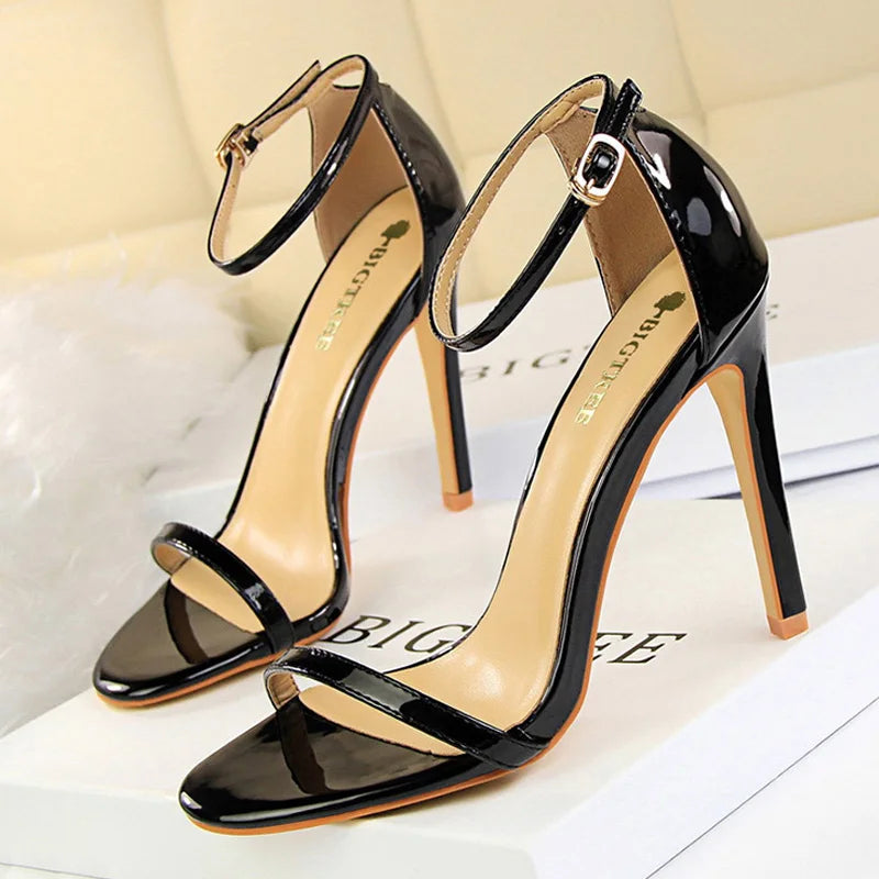 Shoes Super High Heels 11cm Shoes Patent Leather Woman Pumps Heels Stiletto Open Toe Shoes