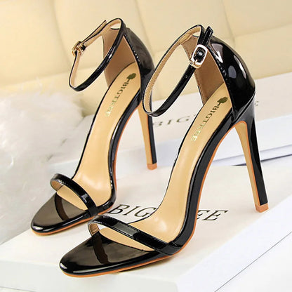 Shoes Super High Heels 11cm Shoes Patent Leather Woman Pumps Heels Stiletto Open Toe Shoes