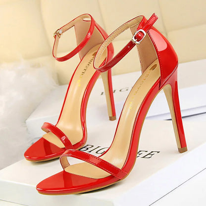 Shoes Super High Heels 11cm Shoes Patent Leather Woman Pumps Heels Stiletto Open Toe Shoes