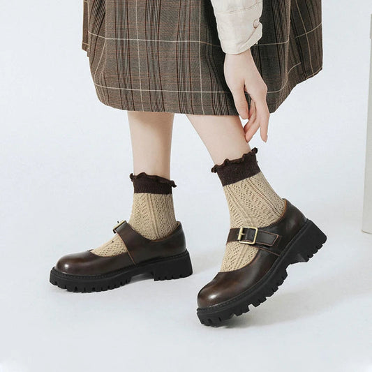 Thicksoled English Leather Shoes Spring New Mary Jane Round Toe Retro Single Shoes Genuine Leather