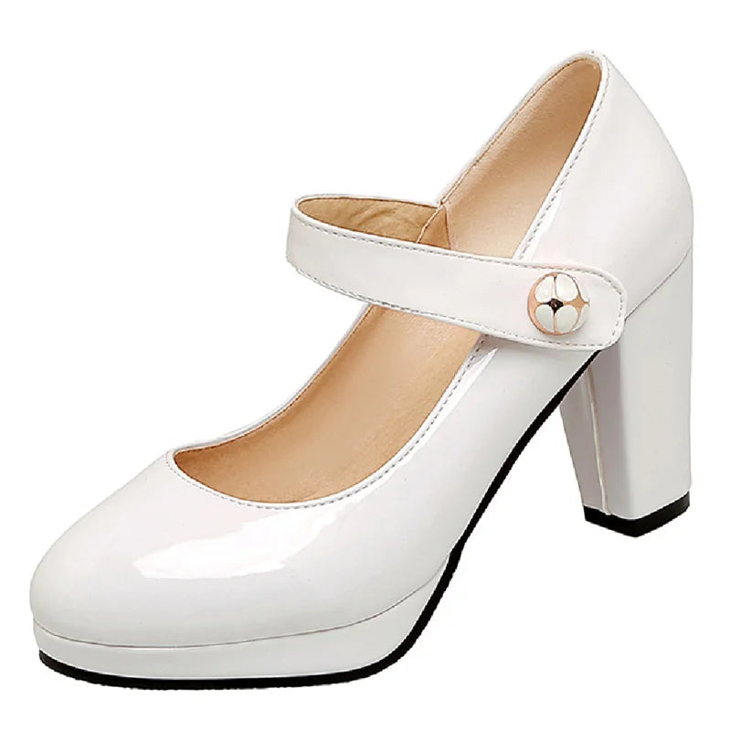 High Heels Mary Janes Shoes Patent Red Pink White Heeled Party Wedding Shoes Female Dress Pumps Large Size 45