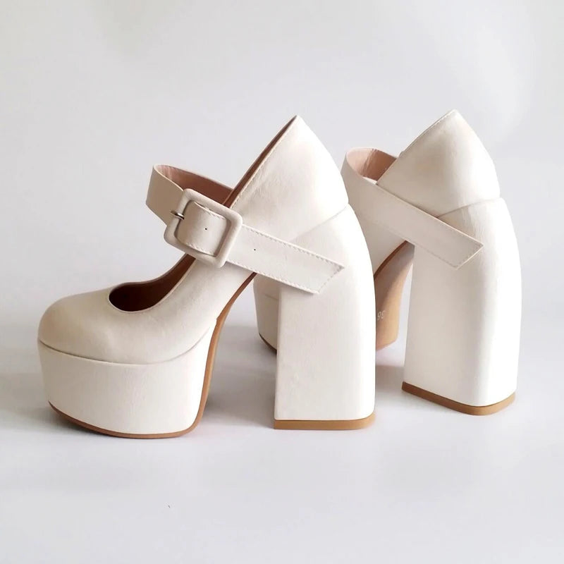 Black White Mary Janes Super Thick High Heels Platforms Pumps for Spring Summer Shallow Party Chunky Dance Shoes