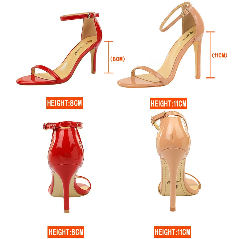 Shoes Super High Heels 11cm Shoes Patent Leather Woman Pumps Heels Stiletto Open Toe Shoes