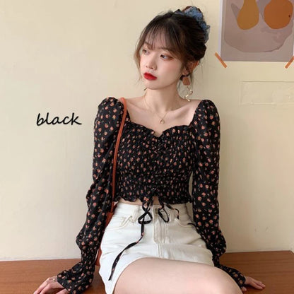 Youth Blouse Crop Top Blouses Blouse Shirt for Party Puff Sleeve Off Shoulder