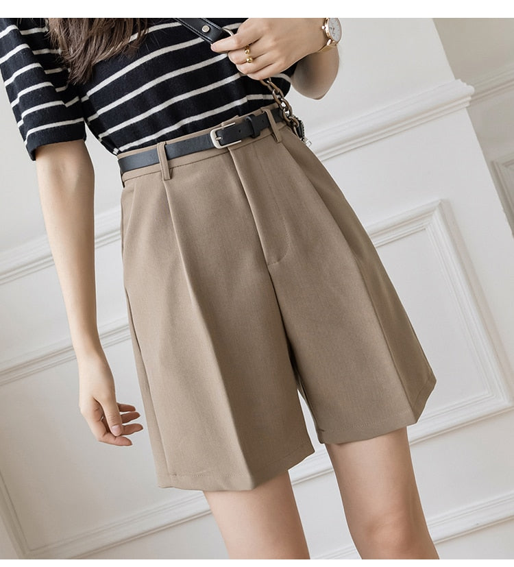 Color High Waist Zipper Shorts