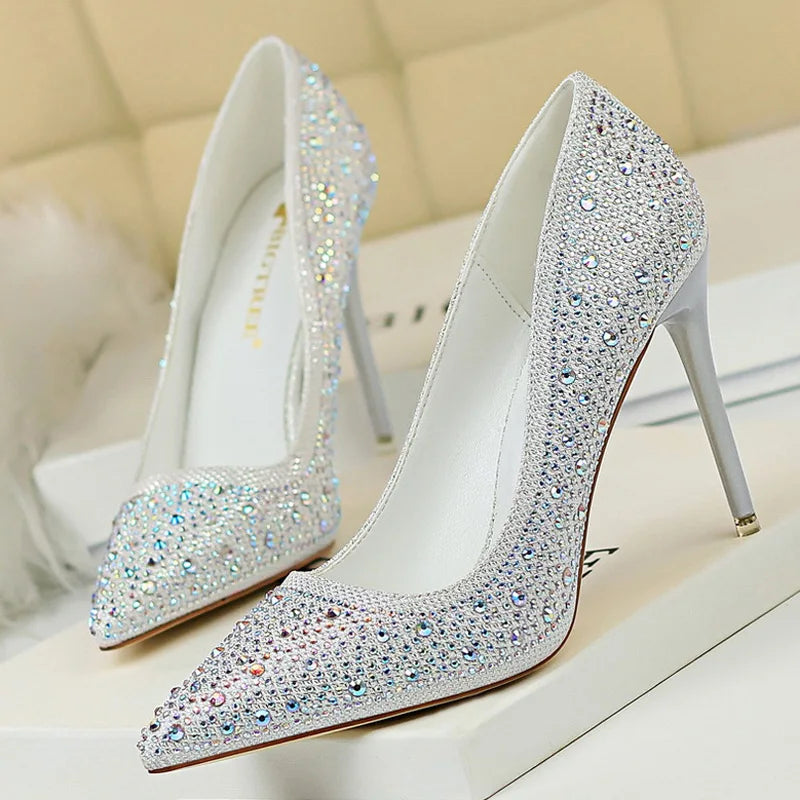 Shoes Rhinestone Woman Pumps Wedding Shoes Basic Pump Stiletto Heels 10cm 7cm Heeled Shoes High Heels