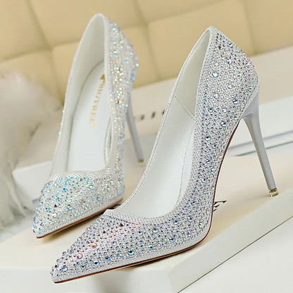 Shoes Rhinestone Woman Pumps Wedding Shoes Basic Pump Stiletto Heels 10cm 7cm Heeled Shoes High Heels