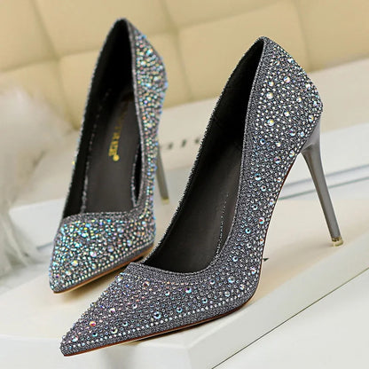 Shoes Rhinestone Woman Pumps Wedding Shoes Basic Pump Stiletto Heels 10cm 7cm Heeled Shoes High Heels
