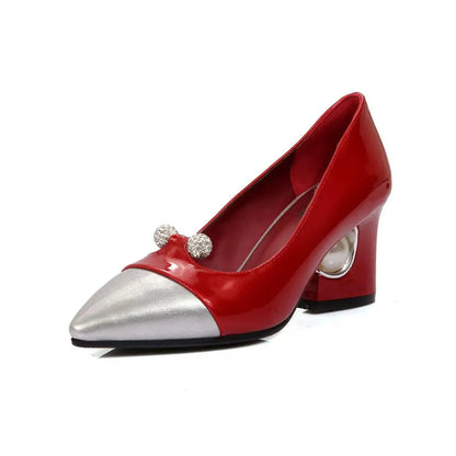 Pumps Designer Pearl High Heels Patchwork Pointed Toe Party Fall Shoes New White Red Large Size 45