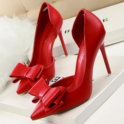 Shoes Bow-knot Woman Pumps Stiletto 10.5 Cm Basic Pump Pointed Toe Classic Pumps High Heels Shoes
