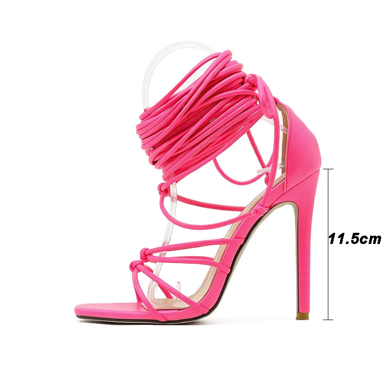 New Gladiator Knee High Sandals Open Toe Lace Up Cross Strappy Sandals High Heels Shoes