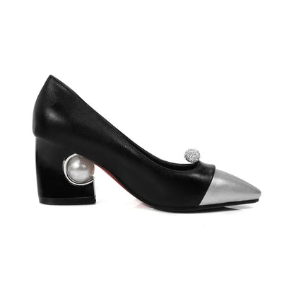 Pumps Designer Pearl High Heels Patchwork Pointed Toe Party Fall Shoes New White Red Large Size 45
