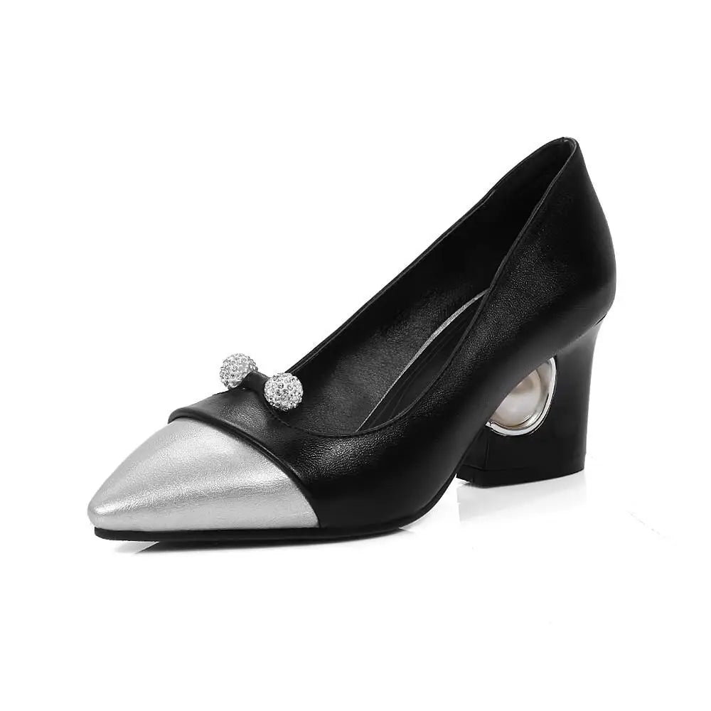 Pumps Designer Pearl High Heels Patchwork Pointed Toe Party Fall Shoes New White Red Large Size 45