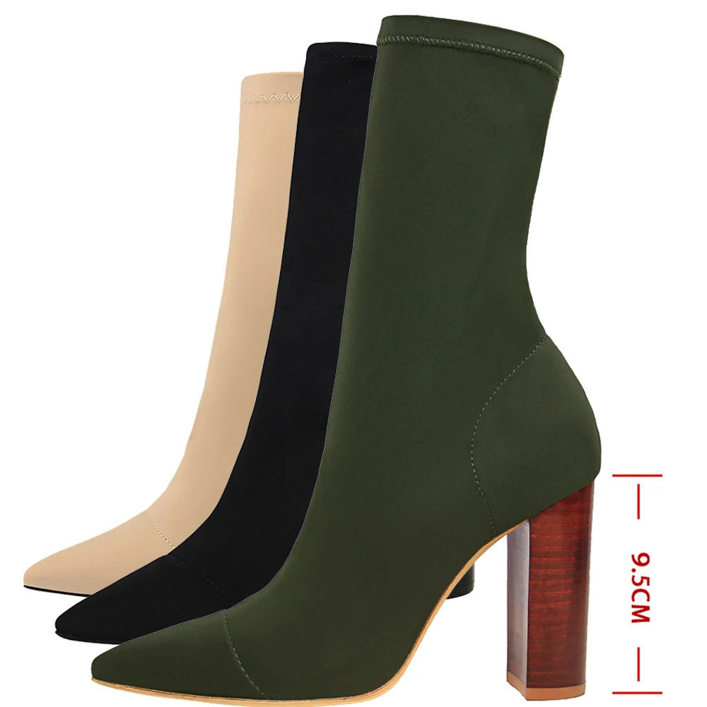 New Socks Boots Ankle Boots for Boots Balck Pointed Toe Elastic Heels Shoes Fetish Autumn Winter Female Shoes