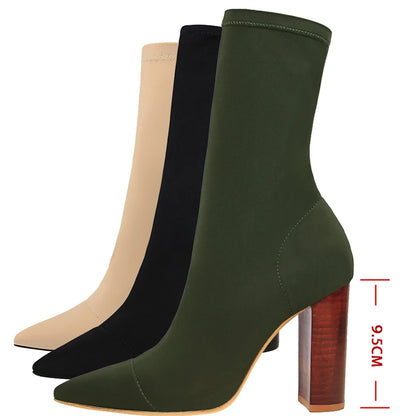 New Socks Boots Ankle Boots for Boots Balck Pointed Toe Elastic Heels Shoes Fetish Autumn Winter Female Shoes
