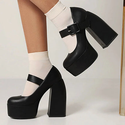 Black White Mary Janes Super Thick High Heels Platforms Pumps for Spring Summer Shallow Party Chunky Dance Shoes