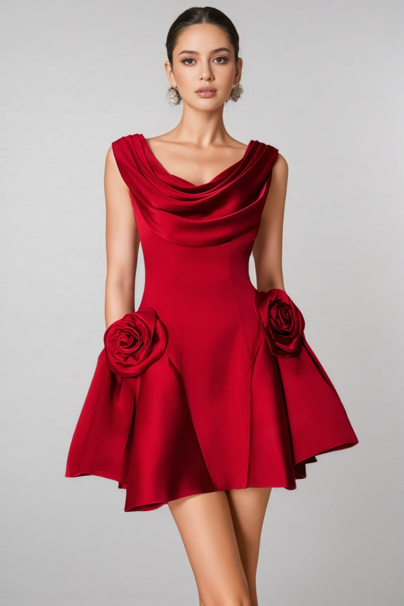 Icarusa Flared Cowl Neck Silk Mini Dress