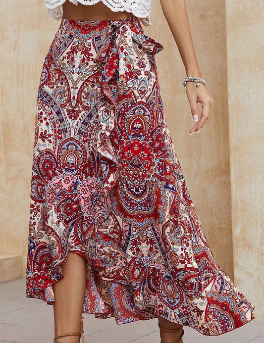 Paisley High Low Midi Skirt