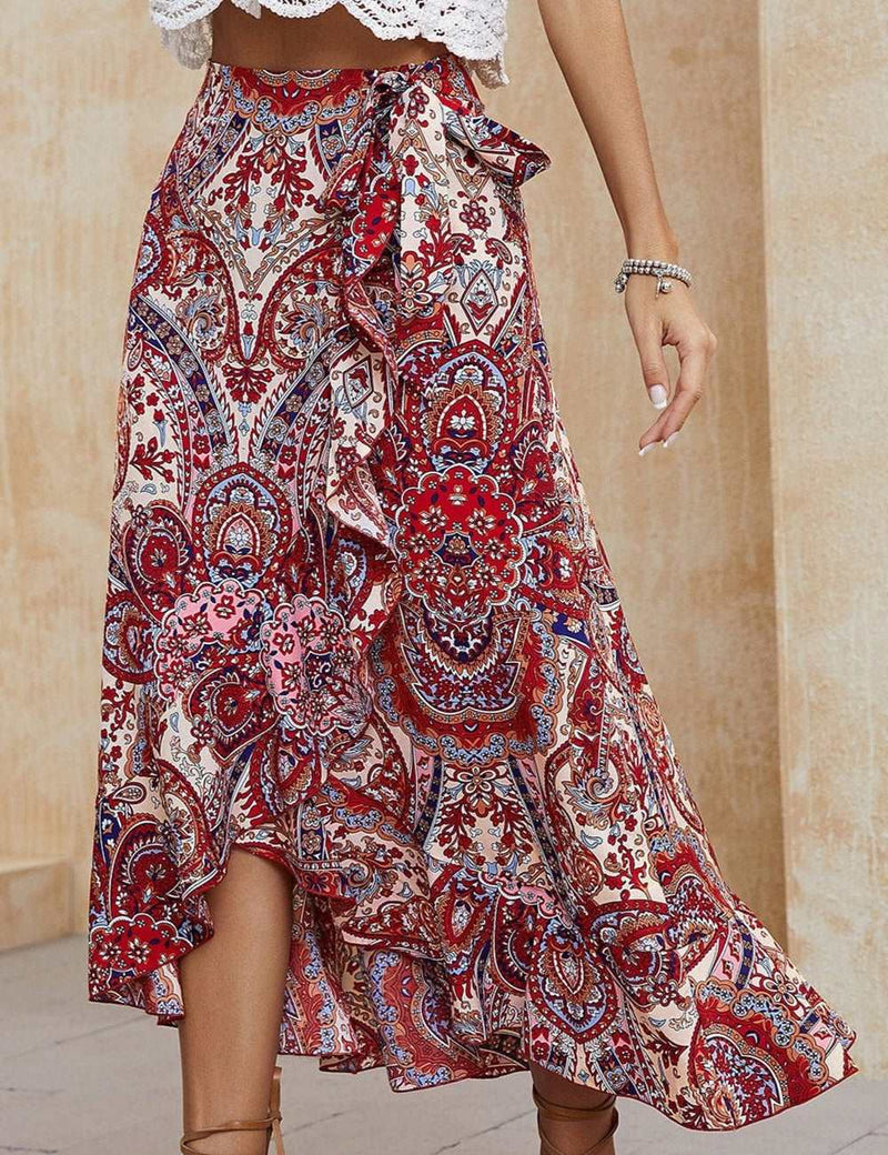 Paisley High Low Midi Skirt