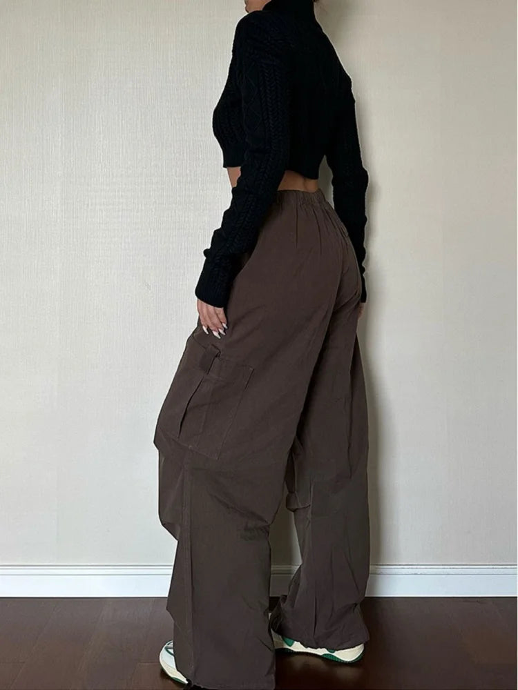 90s Retro Brown Cargo Y2k Drawstring Harajuku Oversized Sweatpants Pant