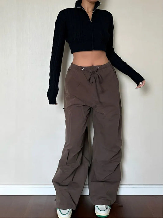90s Retro Brown Cargo Y2k Drawstring Harajuku Oversized Sweatpants Pant