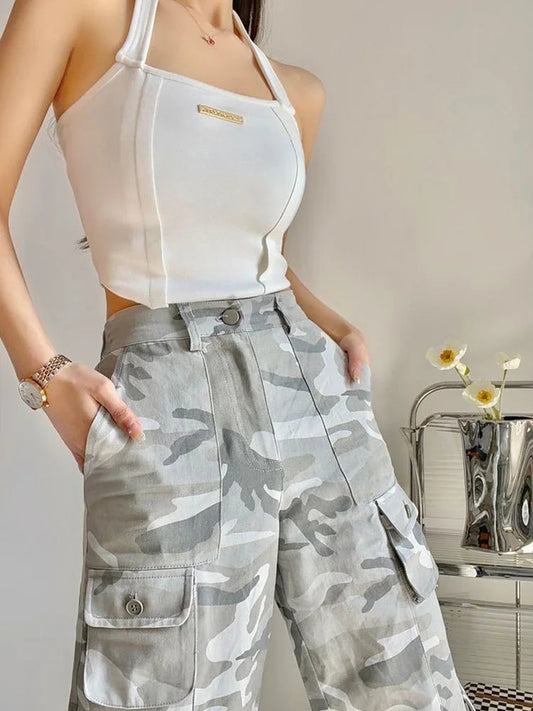 Camouflage Cargo Y2k Hippie Wide Leg Pockets Pant