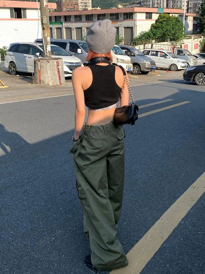 Army Green Low Rise Parachute Cyber Y2k Joggers Pant