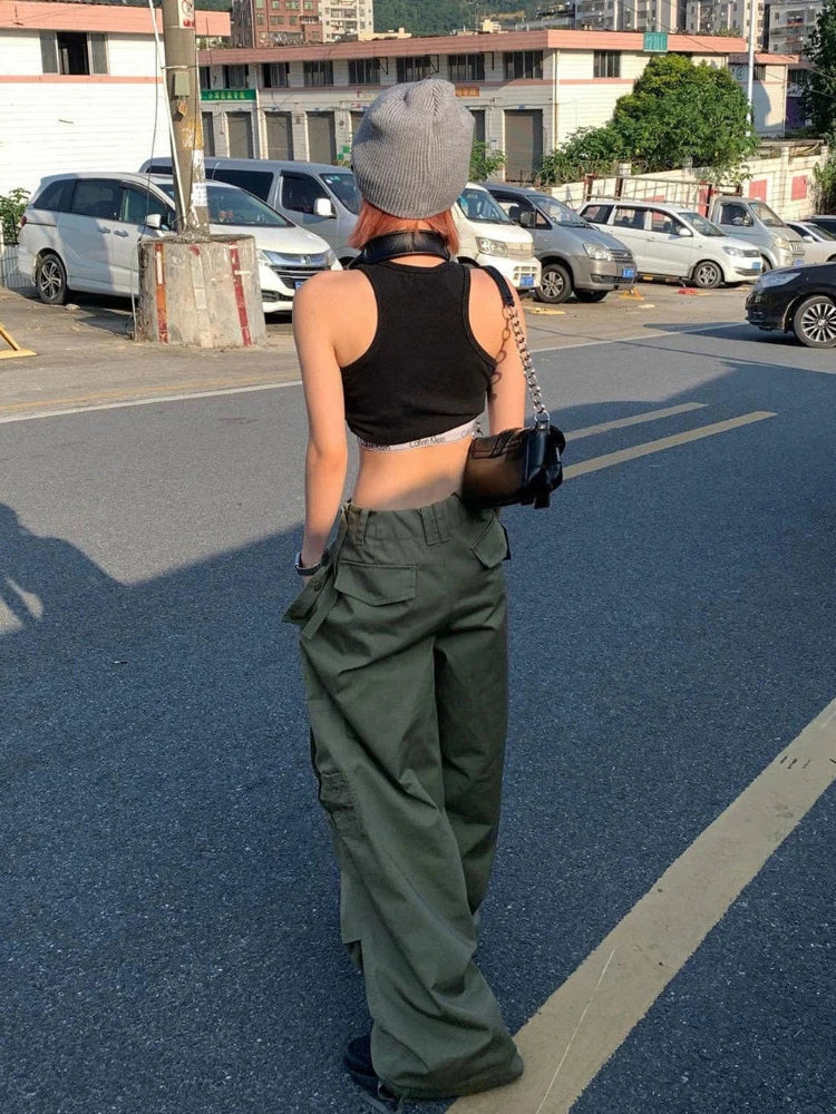 Army Green Low Rise Parachute Cyber Y2k Joggers Pant