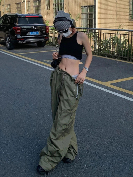 Army Green Low Rise Parachute Cyber Y2k Joggers Pant