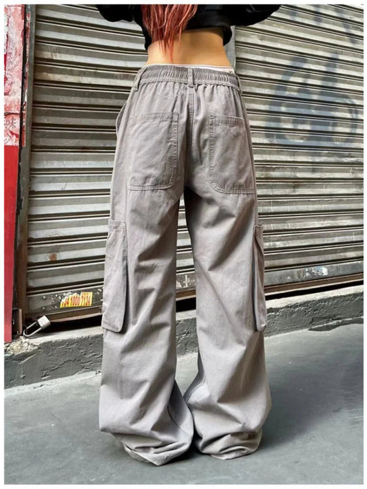 Baggy Gray Parachute Y2k Black Cargo Mopping Pant