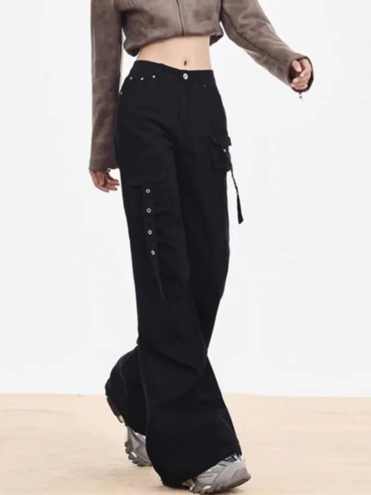 Cyber Punk Black Flare Cargo Y2k Gothic Wide Leg Baggy Harajuku Pant