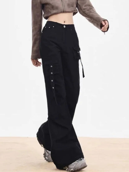 Cyber Punk Black Flare Cargo Y2k Gothic Wide Leg Baggy Harajuku Pant