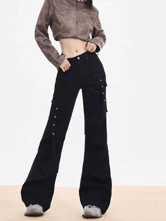 Cyber Punk Black Flare Cargo Y2k Gothic Wide Leg Baggy Harajuku Pant