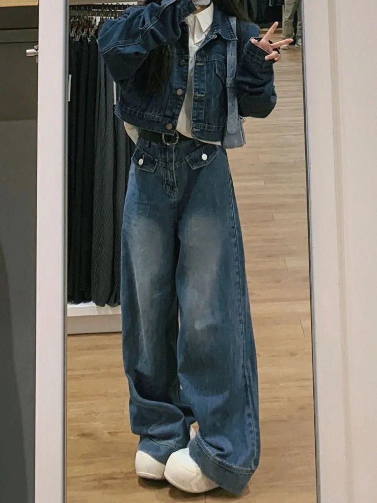 Distressed Blue Baggy 90s Wide Leg Denim Y2k Pant