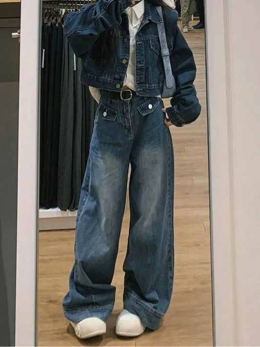 Distressed Blue Baggy 90s Wide Leg Denim Y2k Pant