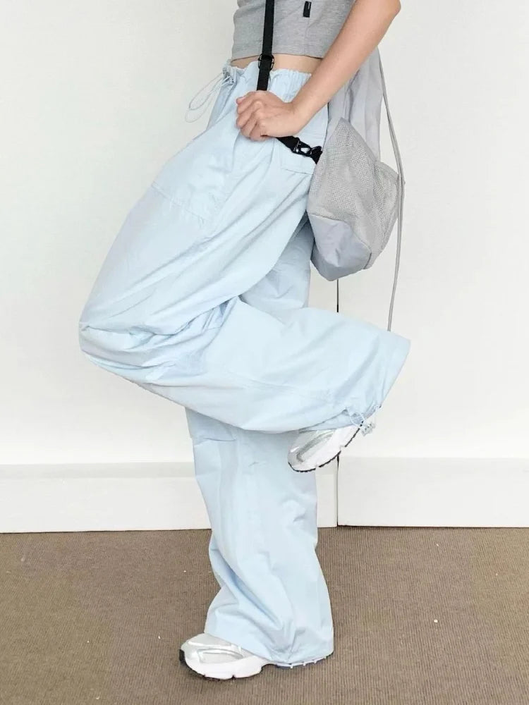Blue Cargo Parachute Hippie Korean Style Oversize Baggy Pant