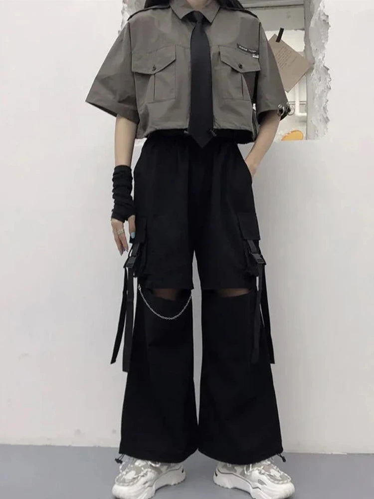 Oversize Chain Punk Techwear Black Alt Wide Leg Pant