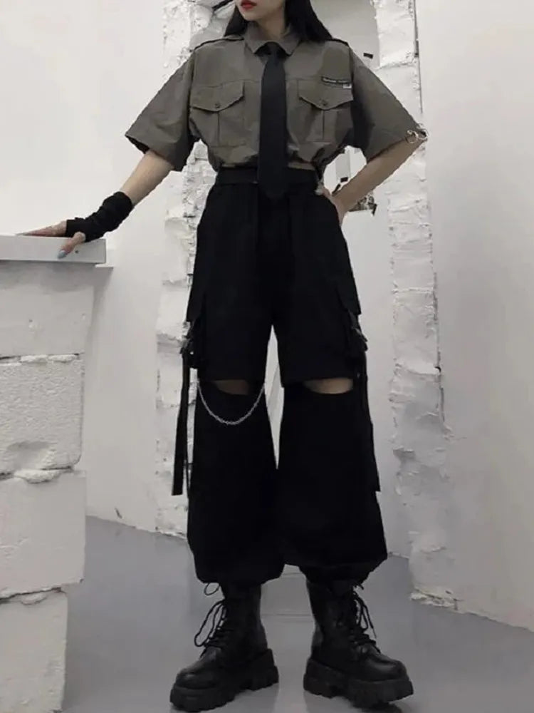Oversize Chain Punk Techwear Black Alt Wide Leg Pant