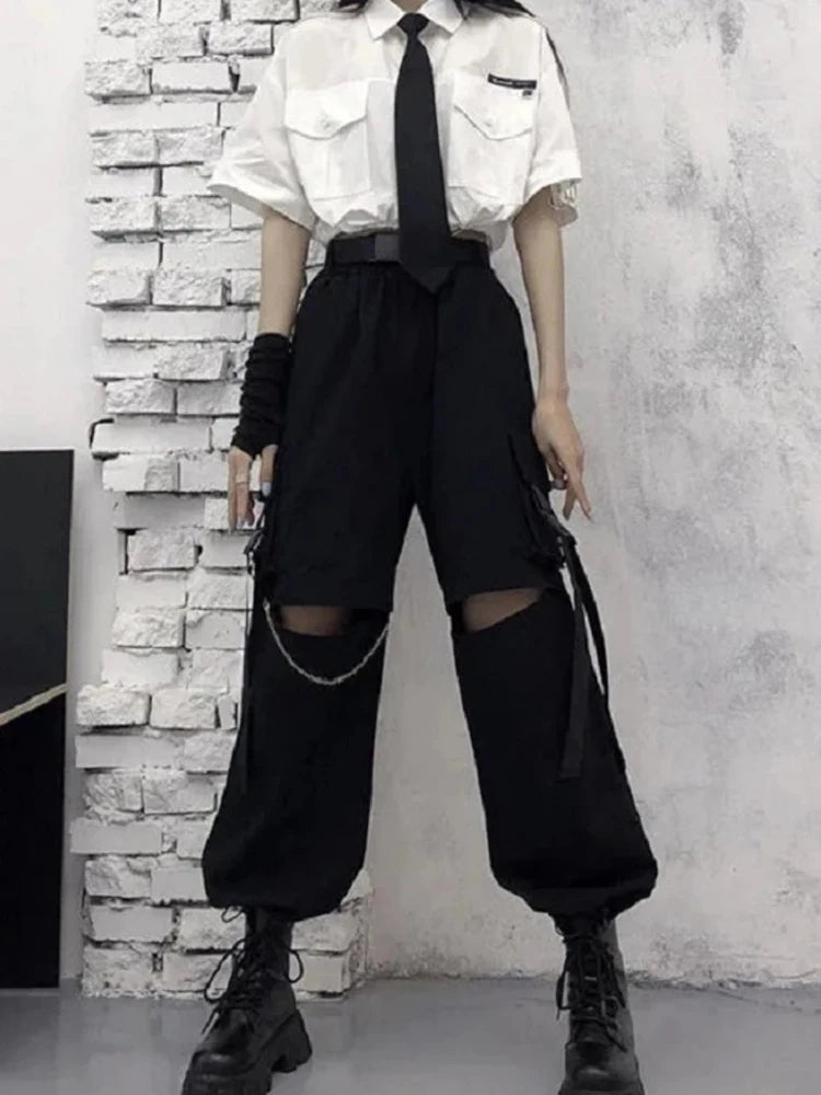 Oversize Chain Punk Techwear Black Alt Wide Leg Pant