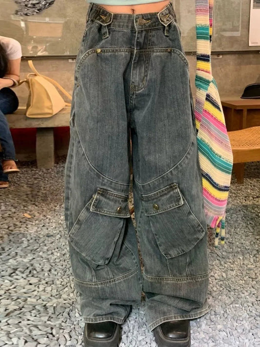Grunge Baggy Cargo 90s Distressed Wide Denim Harajuku Oversize Pant