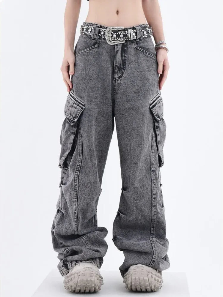 Grunge Cargo Wide Baggy Oversize Denim Distressed Pant
