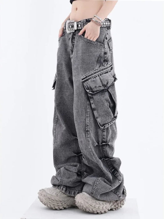 Grunge Cargo Wide Baggy Oversize Denim Distressed Pant