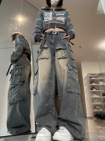 Grunge Distressed Baggy Tooling High Street Y2k Multy Pockets Denim Oversize Pant