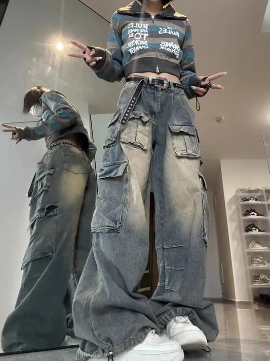 Grunge Distressed Baggy Tooling High Street Y2k Multy Pockets Denim Oversize Pant